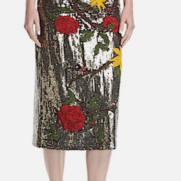 Alice + Olivia Ella Embellished Sequin Floral Midi Skirt S $795 - Picture 8 of 15